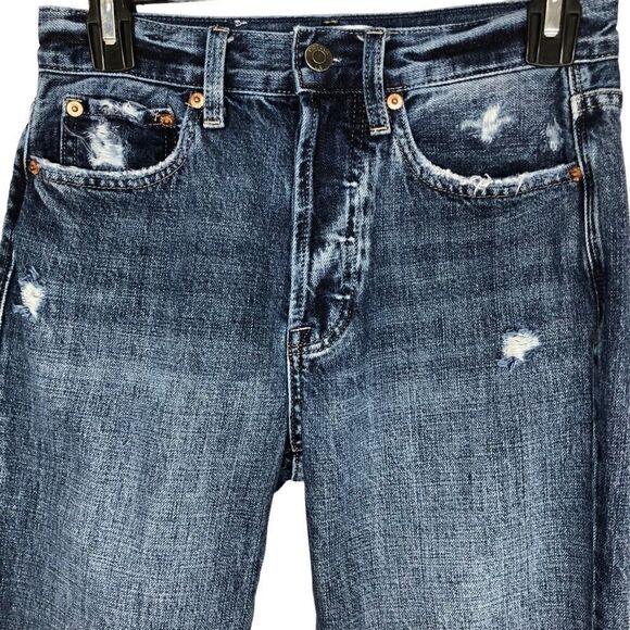 Pistolsa High Waist Skinny Jeans Medium Dark Wash Light Distressing Size 25 - Picture 3 of 13